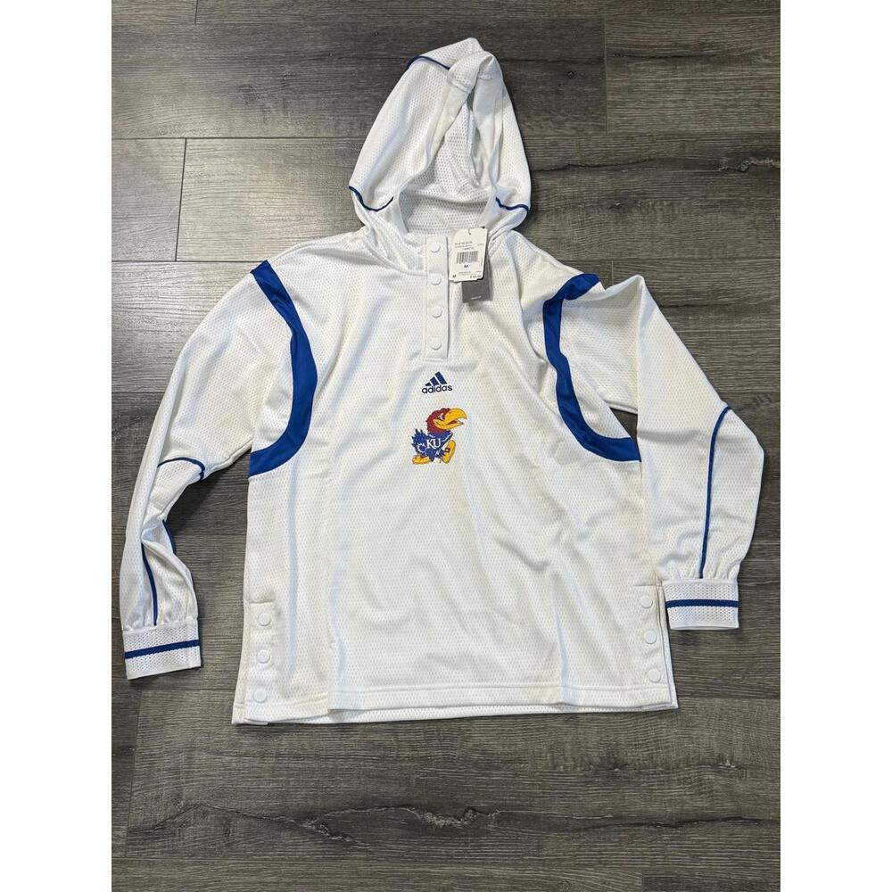 Adidas Kansas Jayhawks White Hooded Pullover Sweatshirt Size Medium